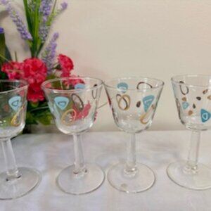 Vintage Boomerang Amoeba Glasses Turquoise Gold Retro Mid-Century Federal Barwar